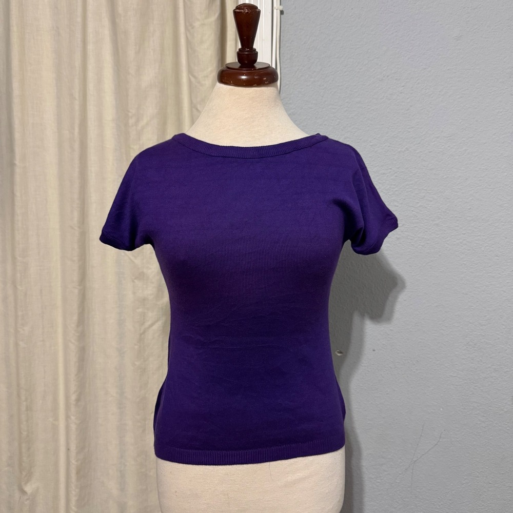 The Limited Made in Italy‎ Purple Short Sleeve Knit Top Womens Sz M Cotton Blend